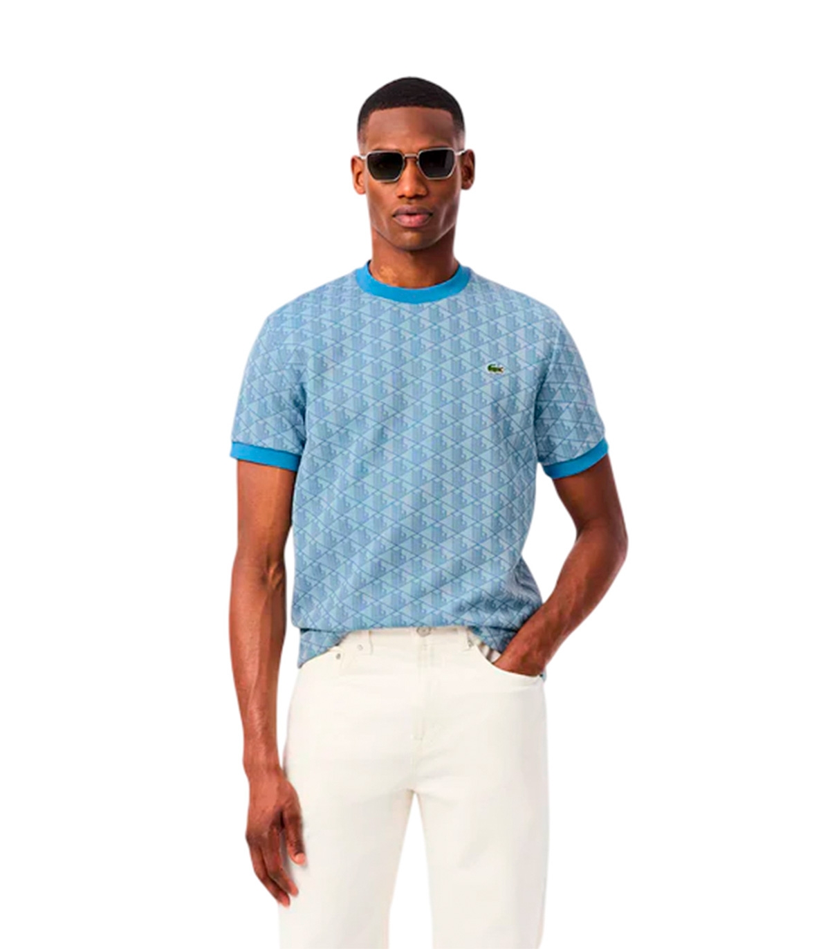 Lacoste - Camiseta Azul Claro Con Estampados Para Hombre -