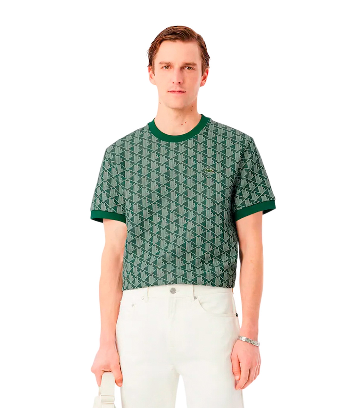 Lacoste - Camiseta Verde con Estampados Blancos para Hombre