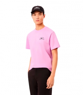 Lacoste - Camiseta Rosa De Algodón Estampada Para Hombres
