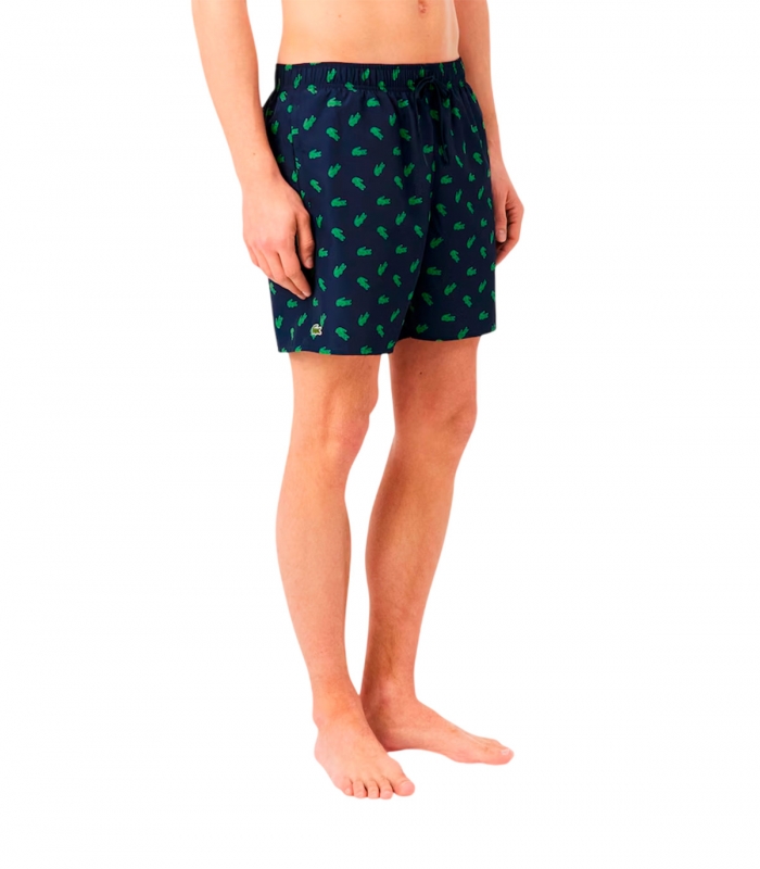Lacoste - Bañador Azul para Hombre con Estampado de Cocodrilos