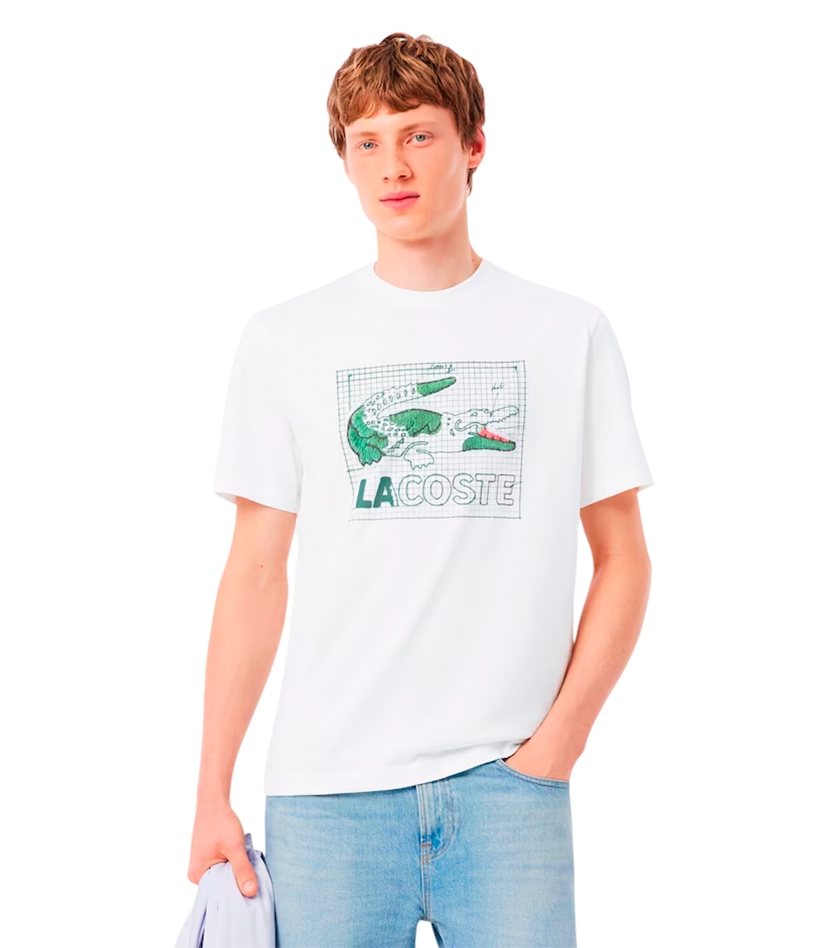 Lacoste - Camiseta Blanca Para Hombres con Estampado